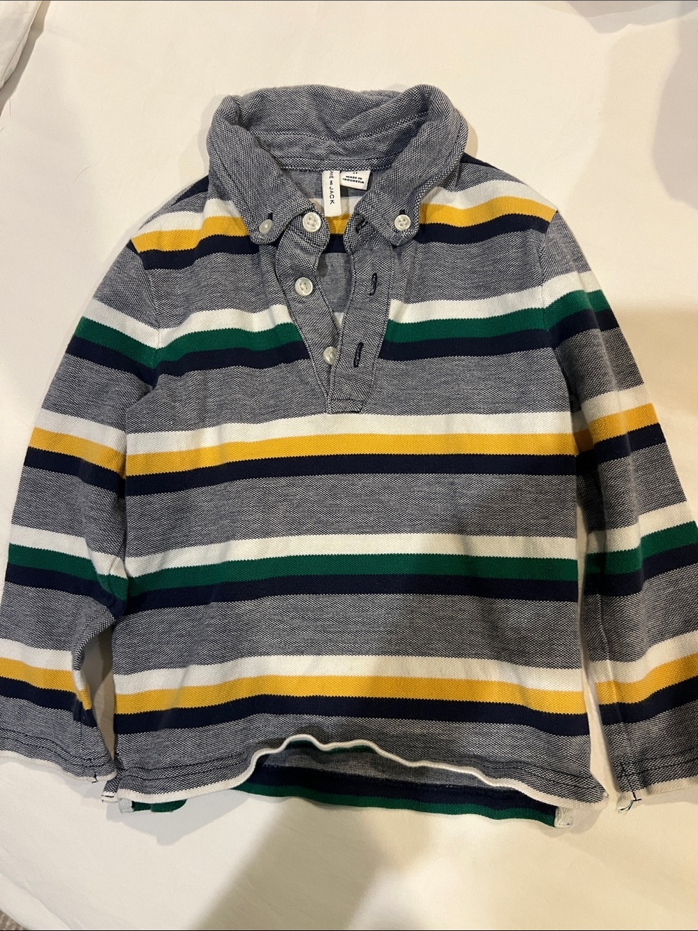 Boys Gray Striped Rugby Polo Top